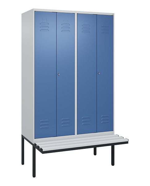 C+P Umkleidespind Classic PLUS, Doppel-Spind, 4 Abteile, 2120x1200x815mm, 7035/5023, Zylinderschlösser, Untergestell & Sitzfläche, 0800427-40P S10020