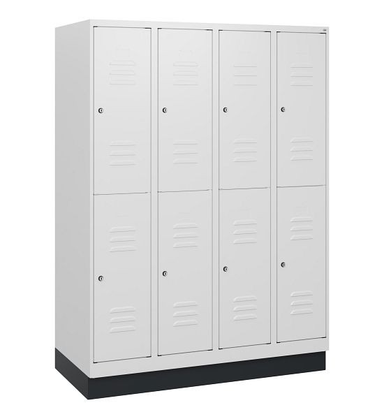 C+P Doppelstöckiger Spind Classic PLUS, Sockel, 4 Abteile, 1630x1200x500mm, 9016/9016, Zylinderschlösser, 0803205-40 S10044