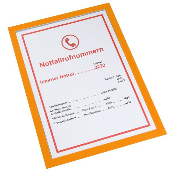 Eichner Magnetische Infotasche DIN A4 Basic, Farbe: Orange, Fülltiefe 1,5 mm, VE: 5 Stück, 9015-00594-060
