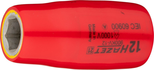 Hazet Steckschlüsseleinsatz, Sechskant, schutzisoliert, Vierkant hohl 12,5 mm (1/2 Zoll), Außen-Sechskant-Tractionsprofil, 12 mm, 900KV-12