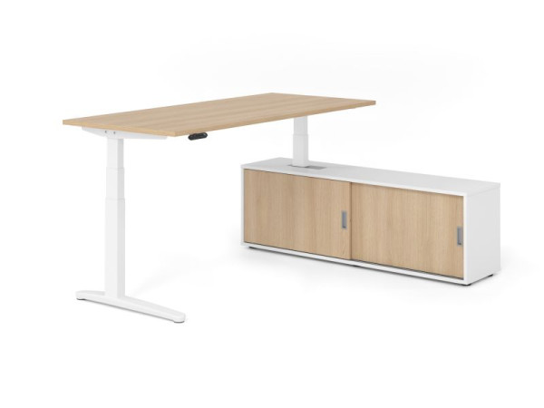 Hammerbacher Schreibtisch XBHM19, 180x80cm, Platte: Eiche, 25mm dick, C-Fuß Gestell Weiß, Höhe: 65 - 129 cm, Ahorn, VXBHM19SB/E/W/W/E