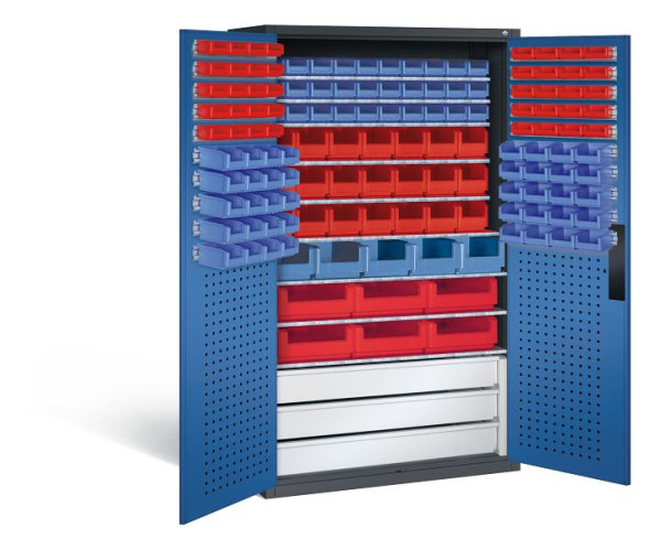C+P Magazinschrank Serie 13, H1950xB1100xT535mm, Farbe: Schwarzgrau / Enzianblau, Muldengriff, 130276-64 S10042