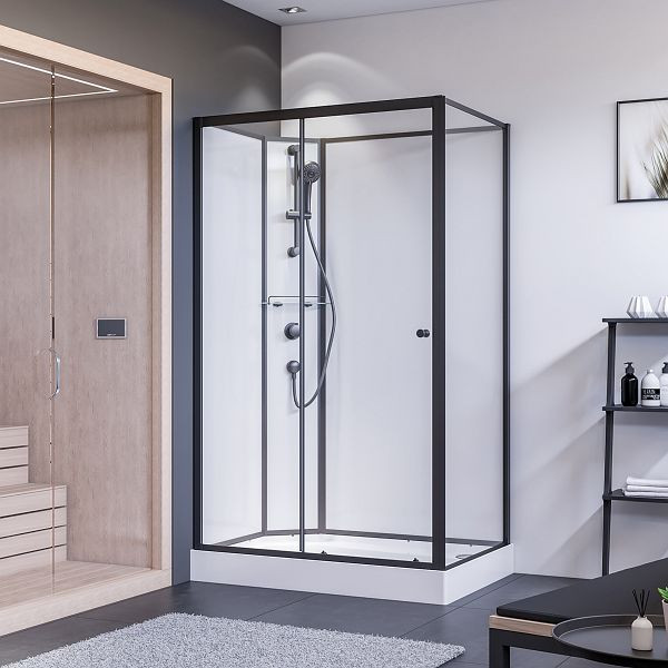 Breuer BR 100 Schiebetür + Seitenwand Klarglas hell Rückwände weiß Anschlag links 900/1200 mm, schwarz matt, VE: 4 Stück, 9448031001023