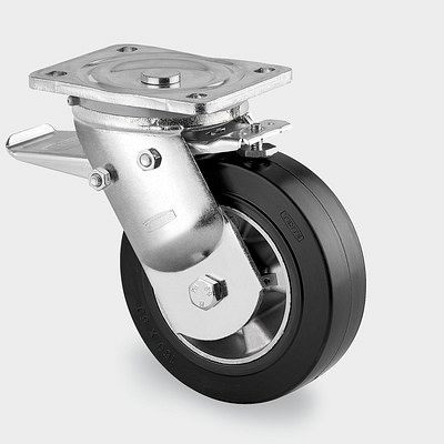 TENTE-ROLLEN Lenkrolle mit Feststeller, Rad-Ø 125 mm, Tragfähigkeit 300 kg, Bauhöhe 170 mm, A 68 Shore, 9682IEP125P63