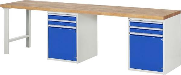 RAU Werkbank Serie 7000 - Modell 7503-8, B3000 x T700 x H890 mm, Systemunterbau B3000 x T650 x H850 mm, mit 4 Schubladen und 2 Türen, 03-7503A8-307B4M.11