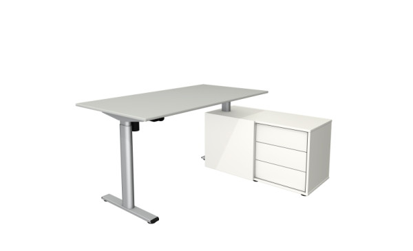 Kerkmann Steh-/Sitztisch Move 1 base 1500 x 800 mit Sideboard weiß, elektrisch höhenverstellbar, Lichtgrau, 10305311