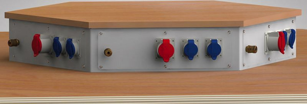 KLW 6-Eck-Energieaufsatz für Arbeitsplatzlänge 1350 mm, mit Abdeckplatte aus Buche-Multiplex, 3, 6E-EAB-K135-003