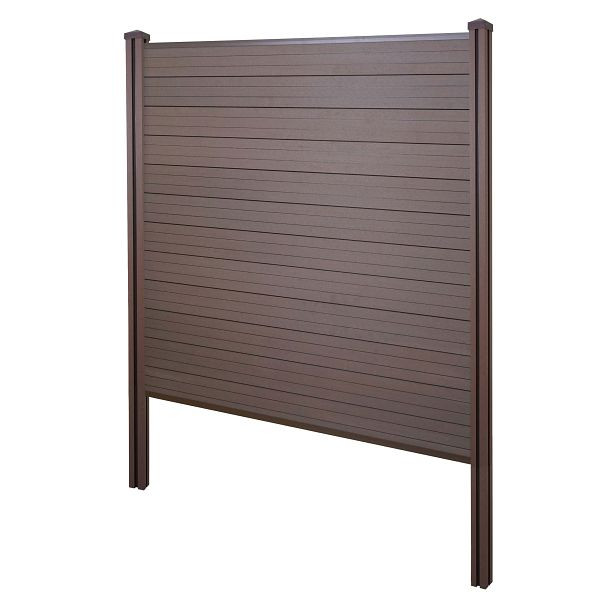 Mendler WPC-Sichtschutz Sarthe, Windschutz Zaun, WPC-Pfosten zum Einbetonieren, Basiselement, 195cm braun, 2x76247+3x76232+76235+76256