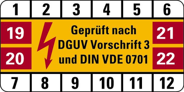 Schilder Klar Prüfplakette geprüft nach DGUV Vorschrift 3 und DIN VDE 0701, ab 23, weiß/gelb/rot, 50x25 mm Folie selbstklebend, VE: 40 Stück, 51/60.23