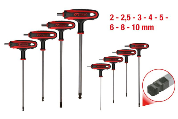 KS Tools T-Griff-Innensechskant-Kugelkopf-Schlüssel-Satz, 8-teilig, 151.8155