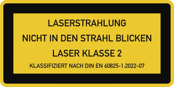 Moedel LASER KLASSE 2 DIN 60825-1, Textschild, Folie, 52x26 mm, VE: 10 Stück/Bogen, 59707