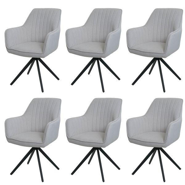 Mendler 6er-Set Esszimmerstuhl HWC-L79, Küchenstuhl Lehnstuhl Stuhl Armlehnen, drehbar Auto-Position Stoff/Textil, creme-beige, 3x101499