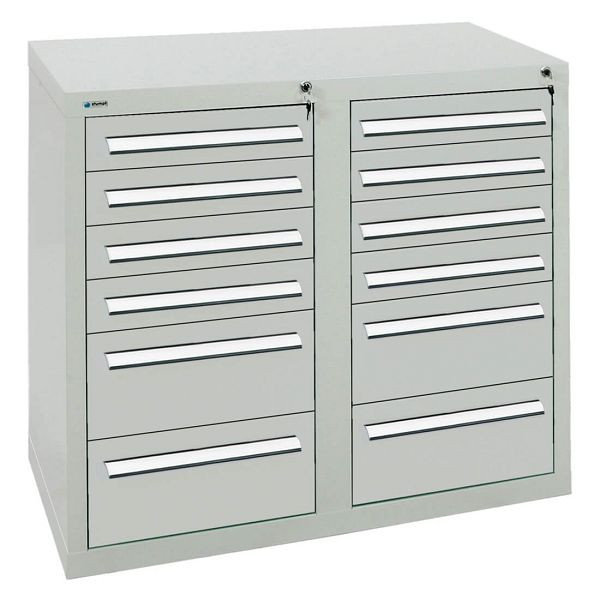 stumpf Schubladenschrank Serie T-100/35-2, RAL 7035/7035, 12 Schubladen (8x100, 4x200mm), 8152607