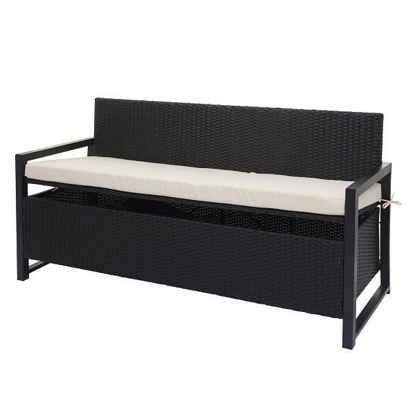 Mendler Poly-Rattan 3er Sitzbank HWC-F39, Gartenbank Truhenbank, Staufach Aufbewahrung Sitzkissen, anthrazit, Kissen creme, 76583+76597