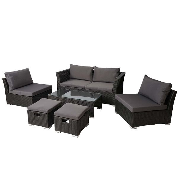 Mendler Poly-Rattan Garnitur HWC-J36, Balkon-/Garten-/Lounge-Set Sitzgruppe Sofa, anthrazit, Kissen dunkelgrau, 77253