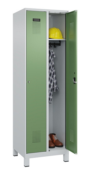 C+P Spind Evolo PLUS, mit Füßen, 2 Abteile, 1950x600x500mm, 7035/6011, Verschluss Zylinderschloss, Ablageböden 2, 049010-20 S10037