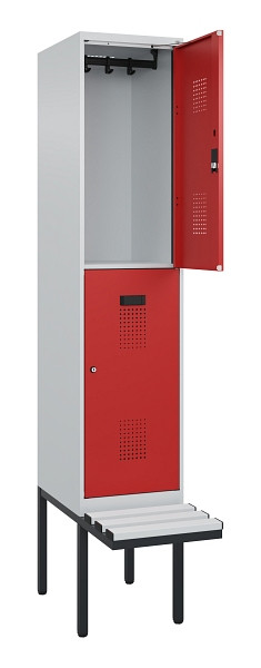 C+P Doppelstock-Spind Evolo PLUS, Bank, 2 Fächer, 2120x400x815mm, 7035/3000, Zylinderschloss, Sitzfläche Kunststoff, 0493407-12 S10111