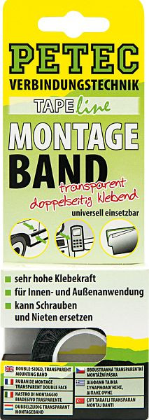 Petec Montageband, Transparent, 19 mm x 0,2 mm x 2 m, Sb-Karte, VE: 10 Stück, 87192