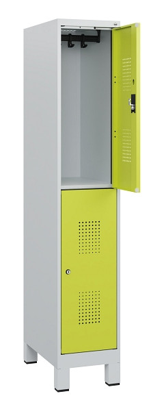 C+P Doppelstöckiger Spind Evolo PLUS, Füße, 2 Fächer, 1630x300x500mm, 7035/0024, Zylinderschloss, 0493105-10 S10042