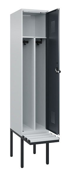 C+P Spind Evolo PLUS, 1 Abteile, 2120x400x815mm, 7035/7016, Haken 4, Drehriegel, Sitzfläche Kunststoff, Trennwand, 0490407-12F S10066