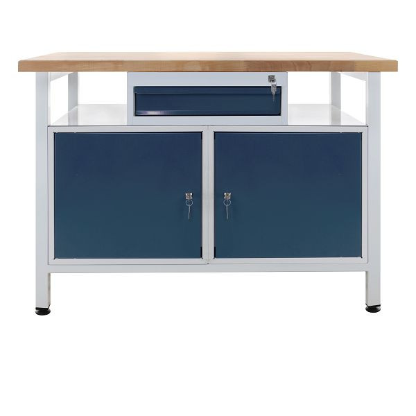 ADB Werkbank 1 Schublade + 2 Türen, Ablage, Maße: 1200x600x840mm (BxTxH), Farbe Werktisch: grau, RAL 7035, Farbe Schublade: Anthrazitgrau, RAL 7016, 42942
