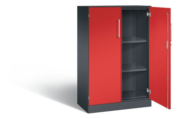 C+P Flügeltürenschrank Asisto, H1310xB800xT435mm, Farbe: Schwarzgrau / feuerrot, Bügelgriff, 3 OH, 141033-000 S10184
