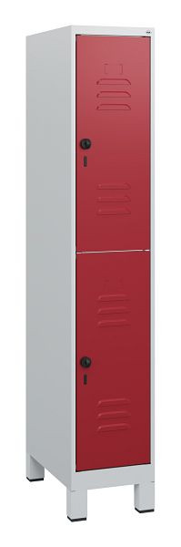 C+P Doppelstöckiger Spind Classic PLUS, Füße, 1630x300x500mm, 7035/3003, Drehriegel, 0803105-10 S10001