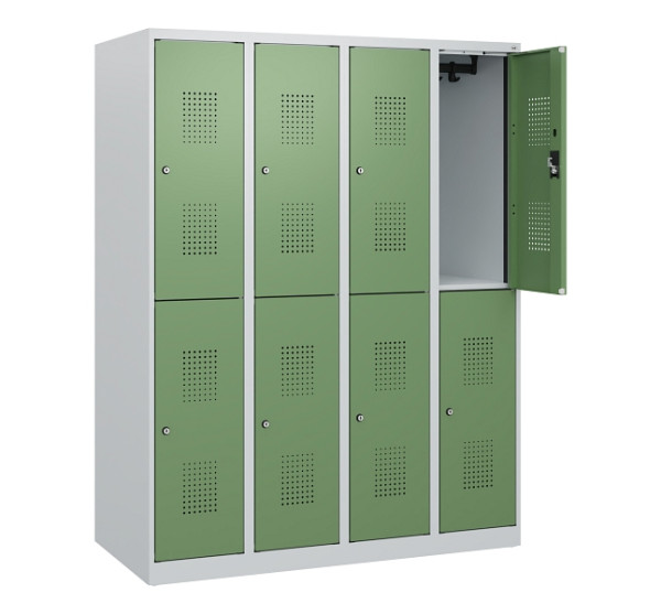 C+P Doppelstöckiger Spind Evolo PLUS, 8 Fächer, 1530x1200x500mm, 7035/6011, Zylinderschloss, 0493005-40 S10036