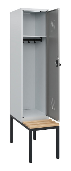 C+P Spind Evolo PLUS, 1 Abteil, 1950x400x815mm, 7035/0004, Drehriegel, Sitzfläche Holz, Sitzbank, 0490505-12 S10014