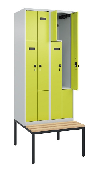 C+P Z-Spind Evolo PLUS, Bank, 4 Fächer, 2120x800x815mm, 7035/0024, Drehriegel, Sitzfläche Buche-Hartholz, Sitzbank, 0490537-224 S10011