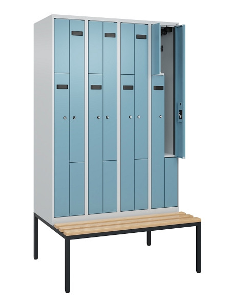 C+P Z-Spind Evolo PLUS, 8 Fächer, 2120x1200x815mm, 7035/0010, Zylinderschloss, Material Sitzfläche Buche-Hartholz, Sitzbank, 0490537-408 S10031