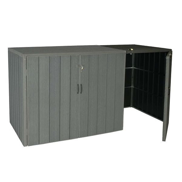 Mendler XL 1er-/2er-WPC-Mülltonnenverkleidung Erweiterung HWC-J28, Premium Mülltonnenbox, Metall Holzoptik, grau, 76039+76040