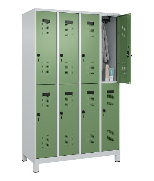 C+P Doppelstöckiger Spind Evolo PLUS, mit Füßen, 8 Fächer, 1950x1200x500mm, 703, Frontfarbe RAL 6011 Resedagrün, Drehriegel, 049310-40 S10010