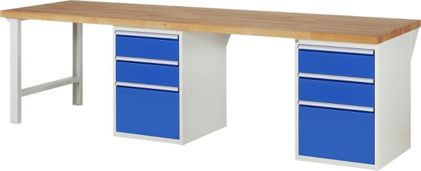 RAU Werkbank Serie 7000 - Modell 7503-8, B3000 x T900 x H890 mm, Systemunterbau B3000 x T850 x H850 mm, mit 6 Schubladen, 03-7507A8-309B4M.11