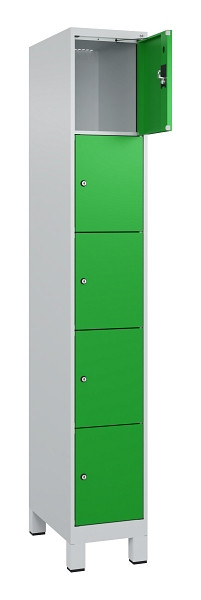 C+P Schließfachschrank Evolo PLUS, mit Füßen, 5 Fächer, 1950x300x500mm, 7035/60, Frontfarbe RAL 6037 Reingrün, 049010-105 S10011