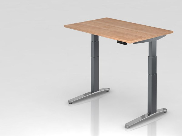 Hammerbacher Sitz-Steh-Schreibtisch elektrisch 120x80cm Nussbaum/Graphit, poliert, Rechteckform, VXBHM12/N/GC