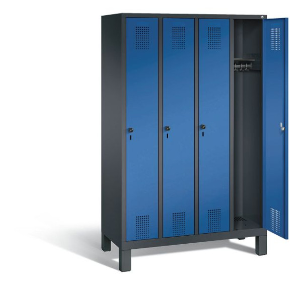 C+P Garderobenschrank Evolo, H1850xB1190xT500mm, Farbe: Schwarzgrau / Enzianblau, 48010-40 S10105