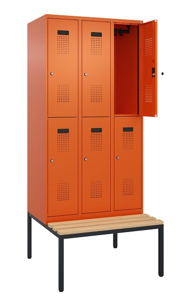 C+P Doppelstock-Spind Evolo PLUS, Bank, 6 Fächer, 2120x900x815mm, 2004/2004, Zylinderschloss, Sitzfläche Buche-Hartholz, Sitzbank, 0493507-30 S10050