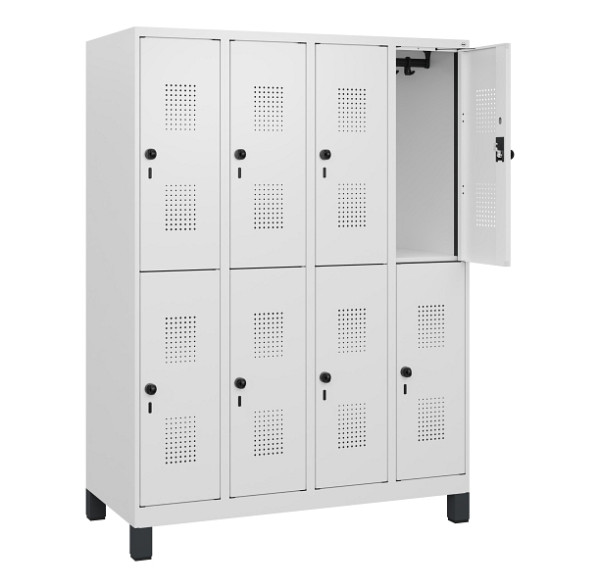 C+P Doppelstöckiger Spind Evolo PLUS, Füße, 8 Fächer, 1630x1200x500mm, 9016/9016, Drehriegel, 0493105-40 S10023