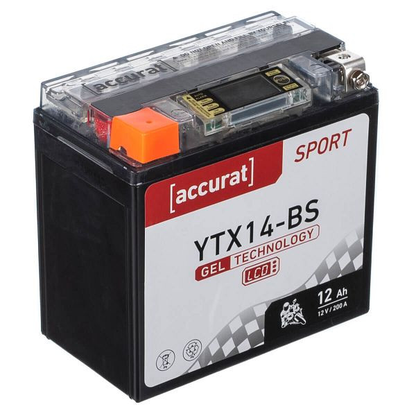 Accurat Sport GEL LCD YTX14-BS Motorradbatterie 12Ah 12V 200A, MBG-LCD-YTX14