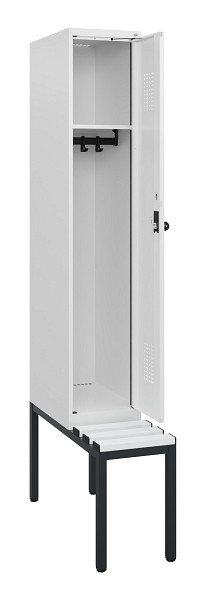 C+P Spind Evolo PLUS, 1 Abteil, 1950x300x815mm, 9016/9016, Drehriegel, Sitzfläche Kunststoff, Sitzbank, 0490505-10 S10074