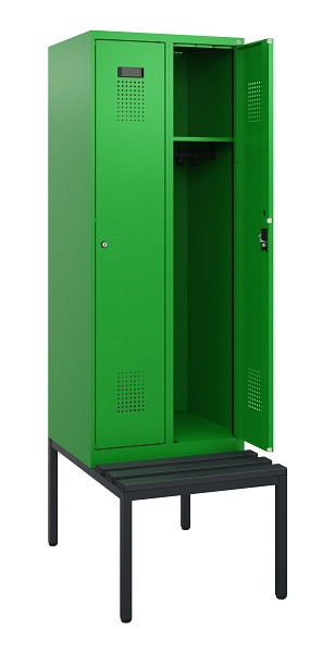 C+P Spind Evolo PLUS, 2 Abteile, 1950x600x815mm, 6037/6037, Zylinderschloss, Material Sitzfläche Kunststoff, Sitzbank, 0490505-20 S10107