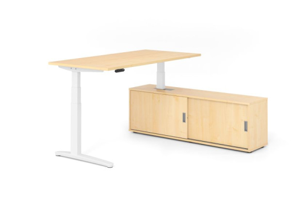 Hammerbacher Schreibtisch XBHM16, 160x80cm, Platte: Ahorn, 25mm dick, C-Fuß Gestell Weiß, Höhe: 65 - 129 cm, Ahorn, VXBHM16SB/3/W/3/3
