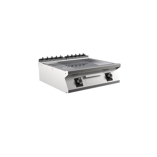Mareno M1-700 elektrische Grillplatte mit 2/3 glatter und 1/3 gerippter Mattchromplatte, 80cm, 800(B)x750(T)x250(H)mm, FT78EMCT, 171.254