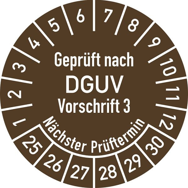 Moedel Prüfplakette Geprüft nach DGUV V3..., 2025-2030, Folie, Ø 20 mm, VE: 500 Stück/Rolle, 106332