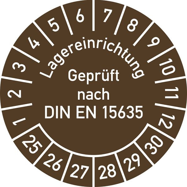 Moedel Prüfplakette Lagereinrichtung Geprüft...2025-2030, Folie, Ø 30 mm, VE: 10 Stück/Bogen, 106422