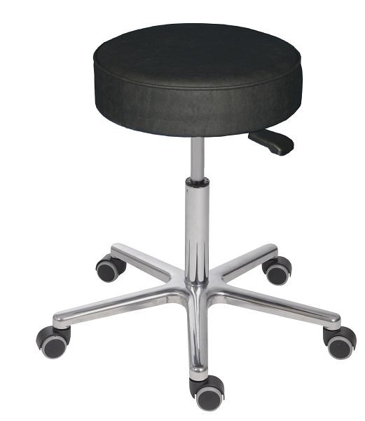 Lotz XXL-Hocker, Sitz Kunstleder, schwarz, Ø 400 mm, Sitzhöhe 560 - 740 mm, Aluminium-Fußkreuz, für Personen bis 180kg, 3690.1-10