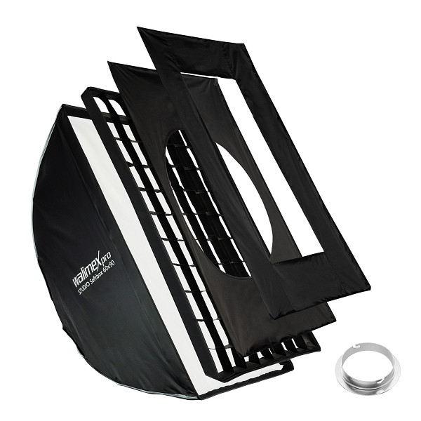 Walimex pro Studio Softbox 60x90cm + Softboxadapter für Elinchrom (Außendurchmesser: 15,2 cm), einfacher Aufbau dank Schirmfunktion, 1023459
