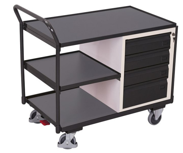 VARIOfit Werkstattwagen mit 3 Ladeflächen, Außenmaße: 1.125 x 625 x 1.010 mm, RAL 7016 anthrazitgrau, mit 4 rollengelagerten, sw-600.605/AG