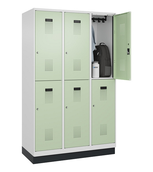 C+P Doppelstöckiger Spind Evolo PLUS, mit Sockel, 6 Fächer, 1950x1200x500mm, 901, Frontfarbe RAL 6019 Weissgrün, Zylinderschloss, 049320-32 S10046